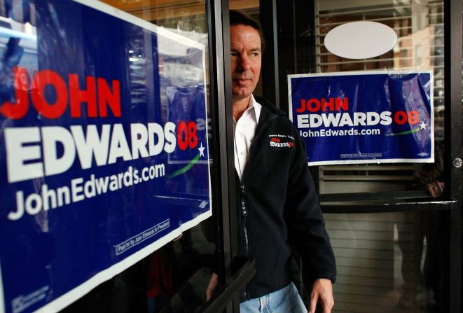 Days before South Carolina's 2008 Democratic primary, Edwards speaks to the press in Bennettsville.