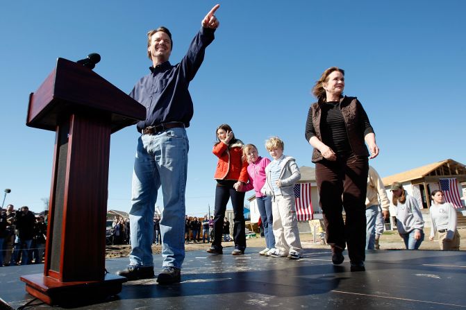 Edwards, who bowed out of the presidential race, speaks to the media with his family -- Cate, left, Emma Claire, Jack and his wife, Elizabeth -- in New Orleans in late January 2008.