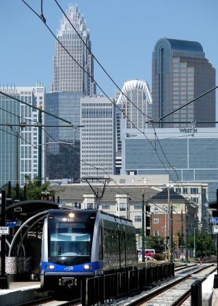 Charlotte's light rail system zips commuters around the city. "There's a light rail line near my house, so I can get uptown without driving," says Tim Hass, who shot this photo. 