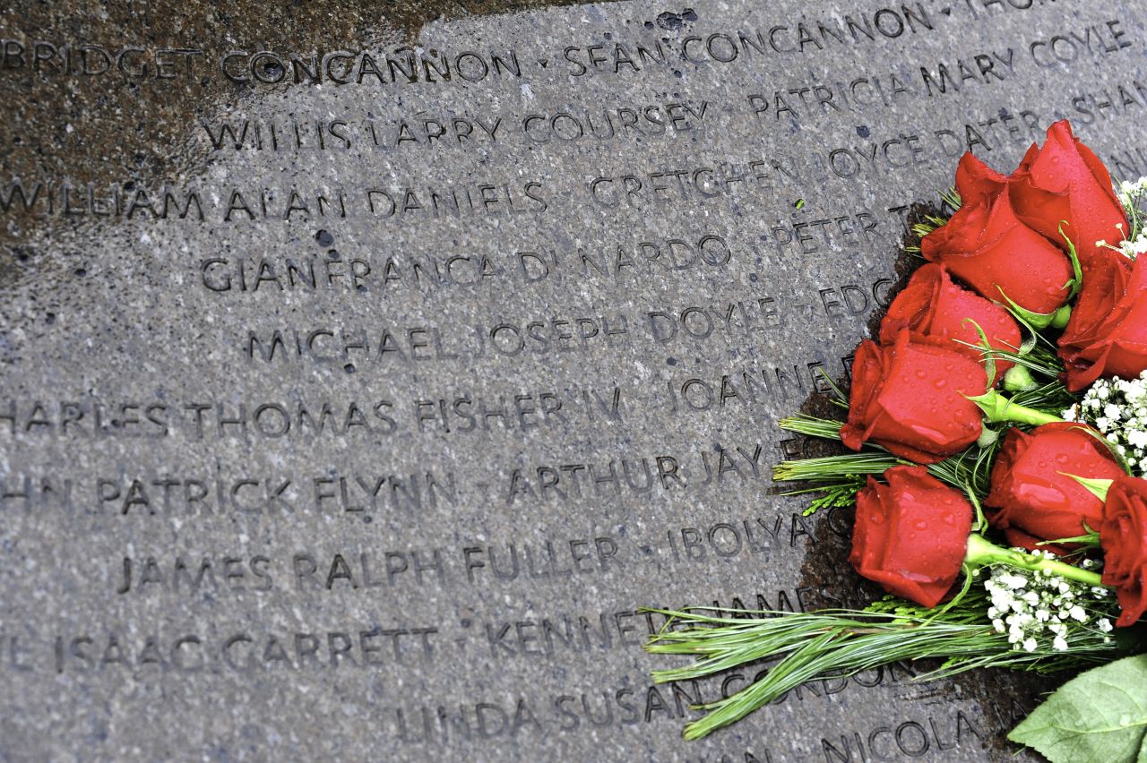 Roses adorn the Lockerbie memorial at Arlington National Cemetery in the U.S.