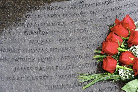 Roses adorn the Lockerbie memorial at Arlington National Cemetery in the U.S.