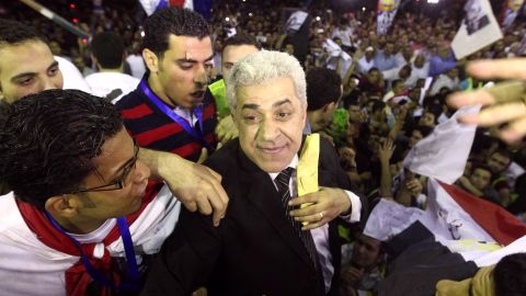 Egyptian presidential candidate Hamdeen Sabahy listens to supporters during a campaign rally in the city of Mansura on Friday.