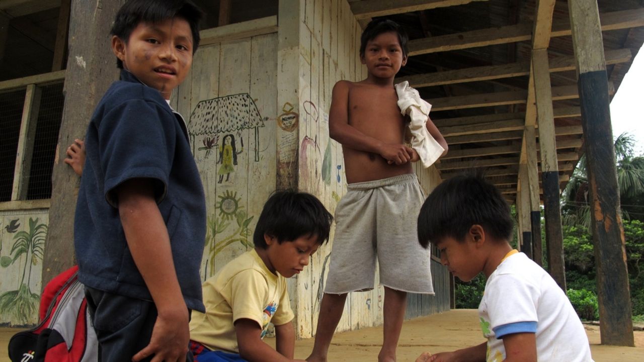 Sarayaku children in Ecuador may lose land to oil interests.