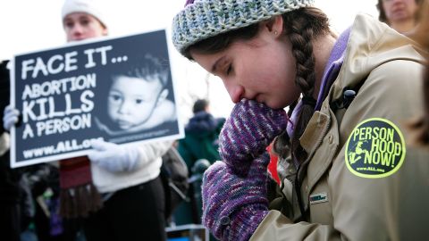 Anti-abortion activist Maribeth Kelly of Front Royal, Virginia, prays during a 2010 event in Washington.