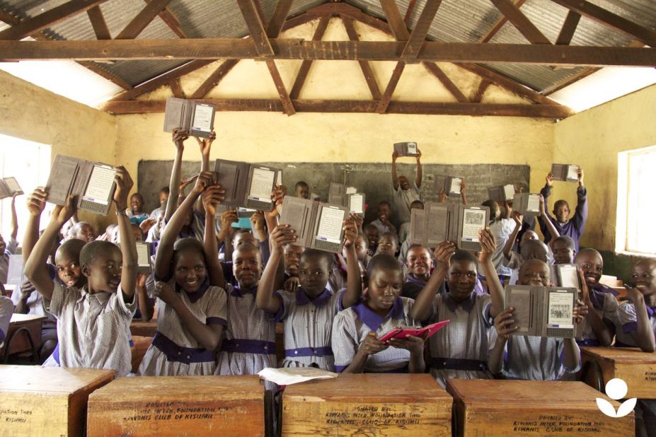 Students show off their e-readers at Menara Primary School, Mnara, Kenya. Worldreader is currently operating in Kenya, Ghana and Uganda, and will soon start projects in Rwanda.
