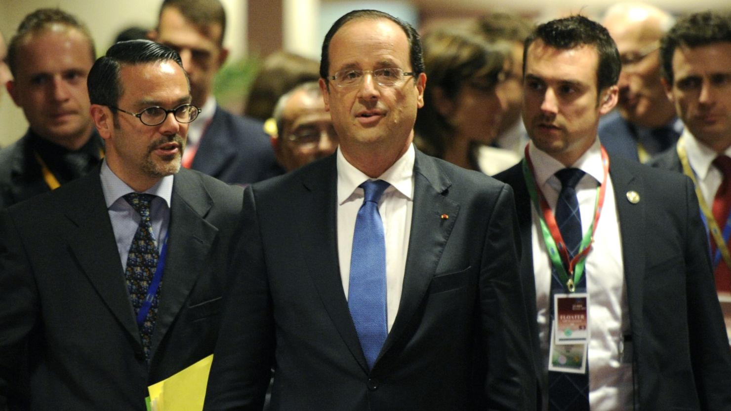 French President Francois Hollande arrives for a press conference in Brussels on May 24, 2012. 