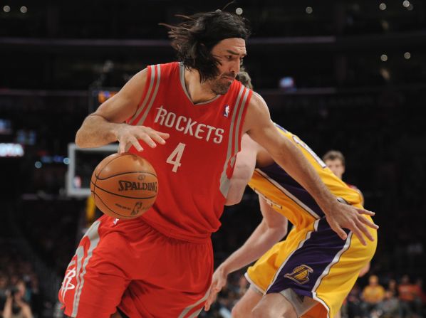 Scola also plays for Houston Rockets, pictured here in action against the LA Lakers in an NBA clash.
