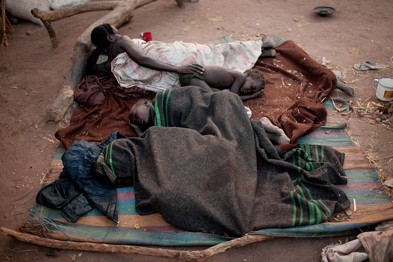 Nuba refugees sleep rough in the Yida camp, South Sudan, in April 2012.