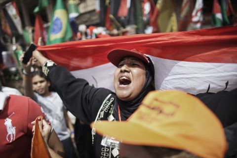 A supporter of presidential candidate Abdelmonen Abol Fotoh voices her opinions at Tahrir Square on Friday.