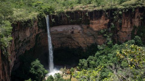 Brazil contains many natural wonders like the Veu de Noiva waterfall in Chapada dos Guimaraes national park.