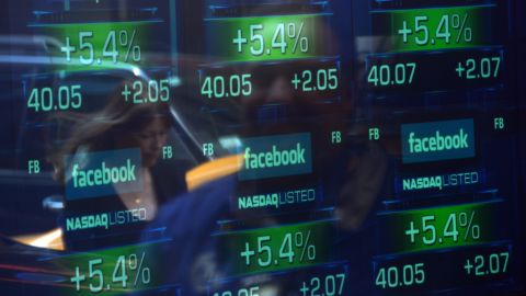 Facebook shares traded up initially when the company went public on May 18.