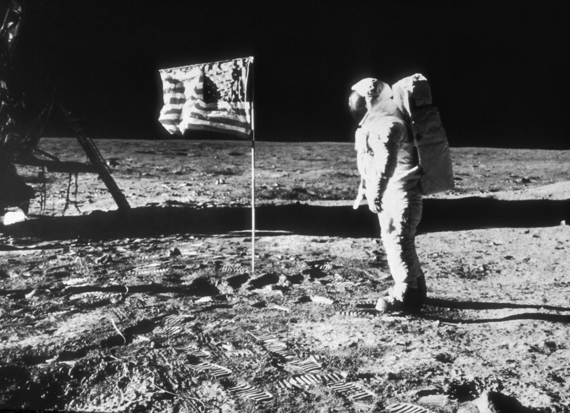 Neil Armstrong took this photo of Buzz Aldrin next to the U.S. flag on the surface of the moon.