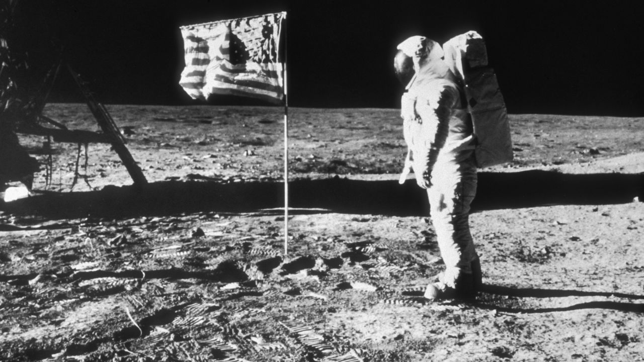 Neil Armstrong took this photo of Buzz Aldrin next to the U.S. flag on the surface of the moon.