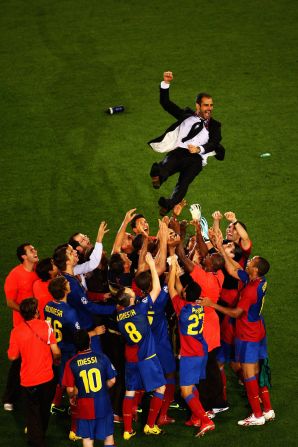 In Guardiola's first season Barcelona won an unprecedented treble as they scooped the Spanish league title, the Spanish Cup and the European Champions League, beating Manchester United in Rome.