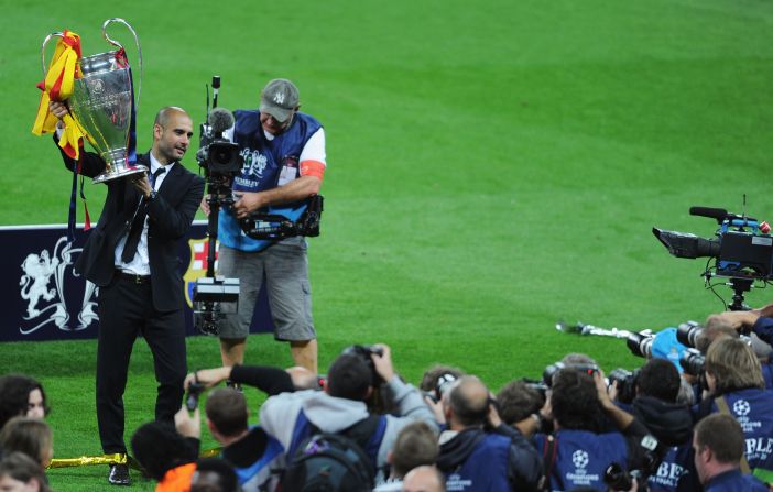 Despite Mourinho's presence, Guardiola again retained the Spanish league title in 2011 and claimed his second European Champions League crown, as Barca again beat Manchester United, this time at Wembley in London.