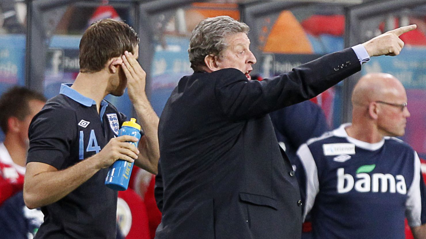 An animated Roy Hodgson marshalls his men during their 1-0 win over Norway in Oslo.