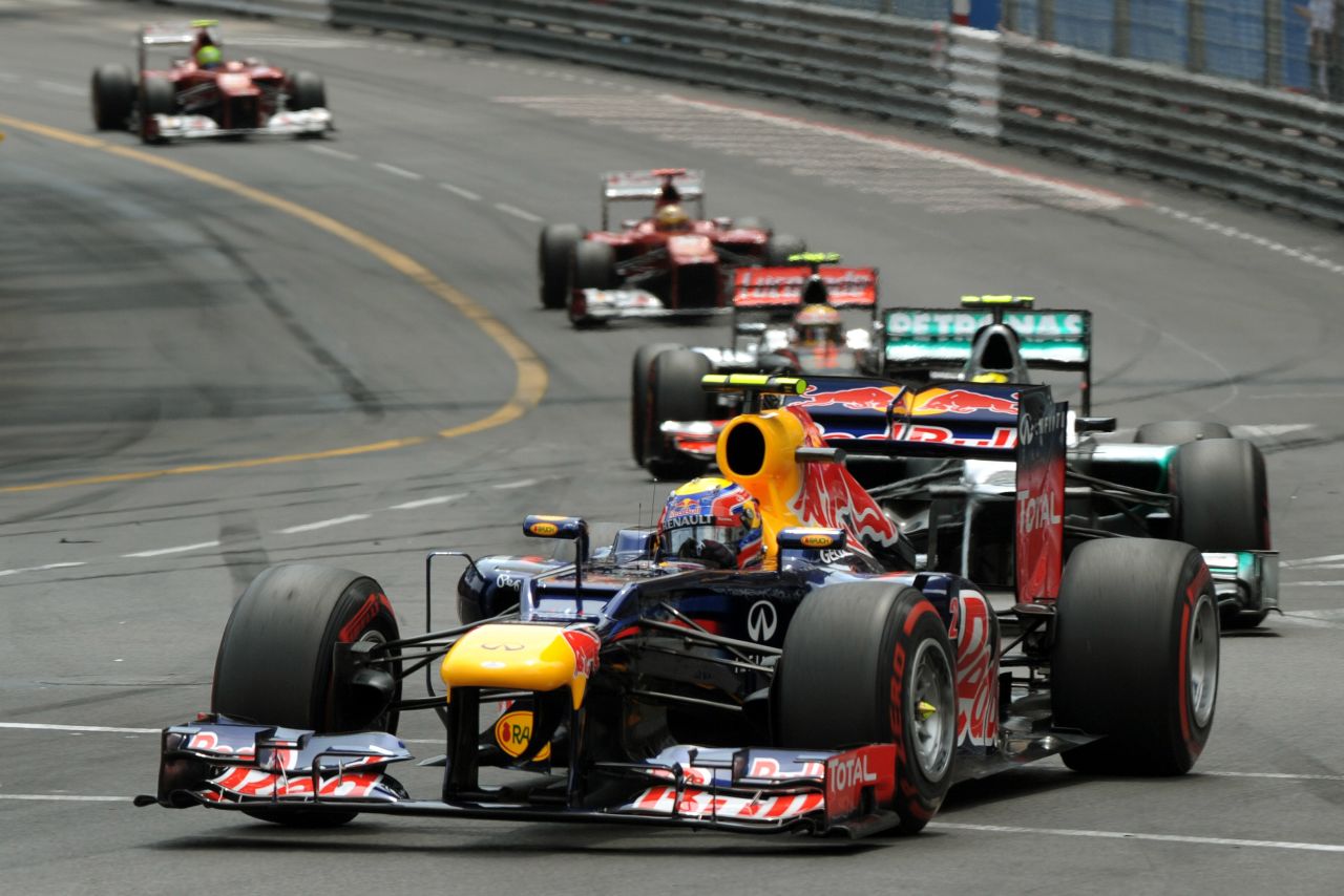 Mark Webber led the way from pole on the way to his eventual victory at the Monaco Grand Prix -- his first win of the season. 