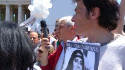 Piero Orlandi, the brother of Emanuela Orlandi, joins demonstrators Sunday in St. Peter's Square.