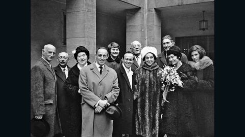 Anne Frank's extended family at the wedding of Buddy Elias (front row, fourth from right) and Gerti (with flowers).