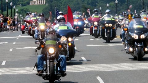 Rolling Thunder motorcyclists ride into Washington in this 2012 file image.