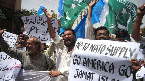 Pakistani protesters voicing their opposition to NATO in Karachi on Friday.