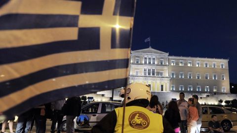 Greek 'Indignants' in front of the Greek parliament in Athens mark one year since the start of the movement on May 25, 2012. 