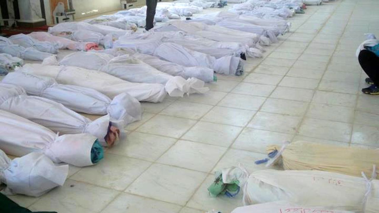 This photo from Syrian opposition's Shaam News Network shows bodies lying at a morgue in Houla on May 26.