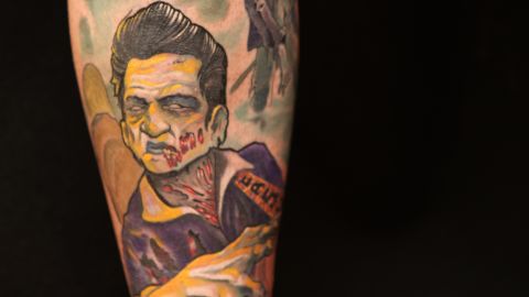 A tattoo by custom artist Kurt Fagerland. He says how a tattoo looks is more important than what it means.