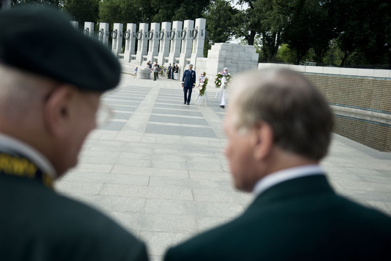 A wreath-laying ceremony is held at the World War II Memorial in Washington.