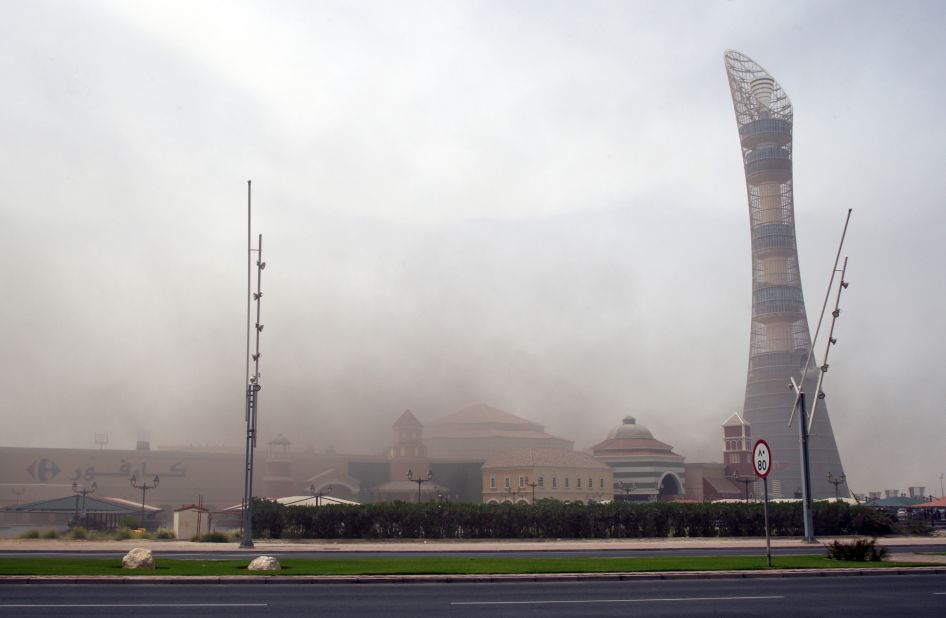 Smoke rises above the shopping center in the city's west end. The upscale mall bills itself as "the newest and the largest entertainment center in Doha."
