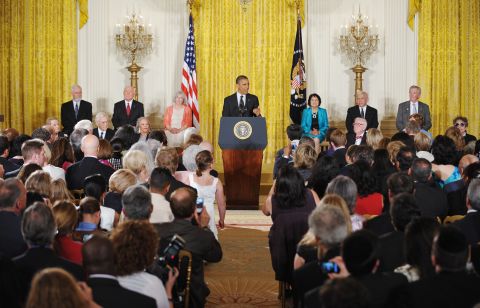President Barack Obama speaks during the Presidential Medal of Freedom award ceremony on Tuesday. The Medal of Freedom is the nation's highest civilian honor. Among the recipients were three posthumous awardees, including Gordon Hirabayashi, who fought the internment of Japanese Americans during World War II.