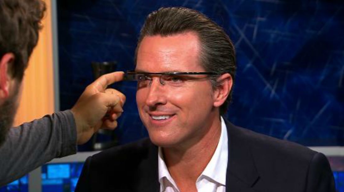 Gavin Newsom, lieutenant governor of California and former mayor of San Francisco, tries the glasses on Current TV.