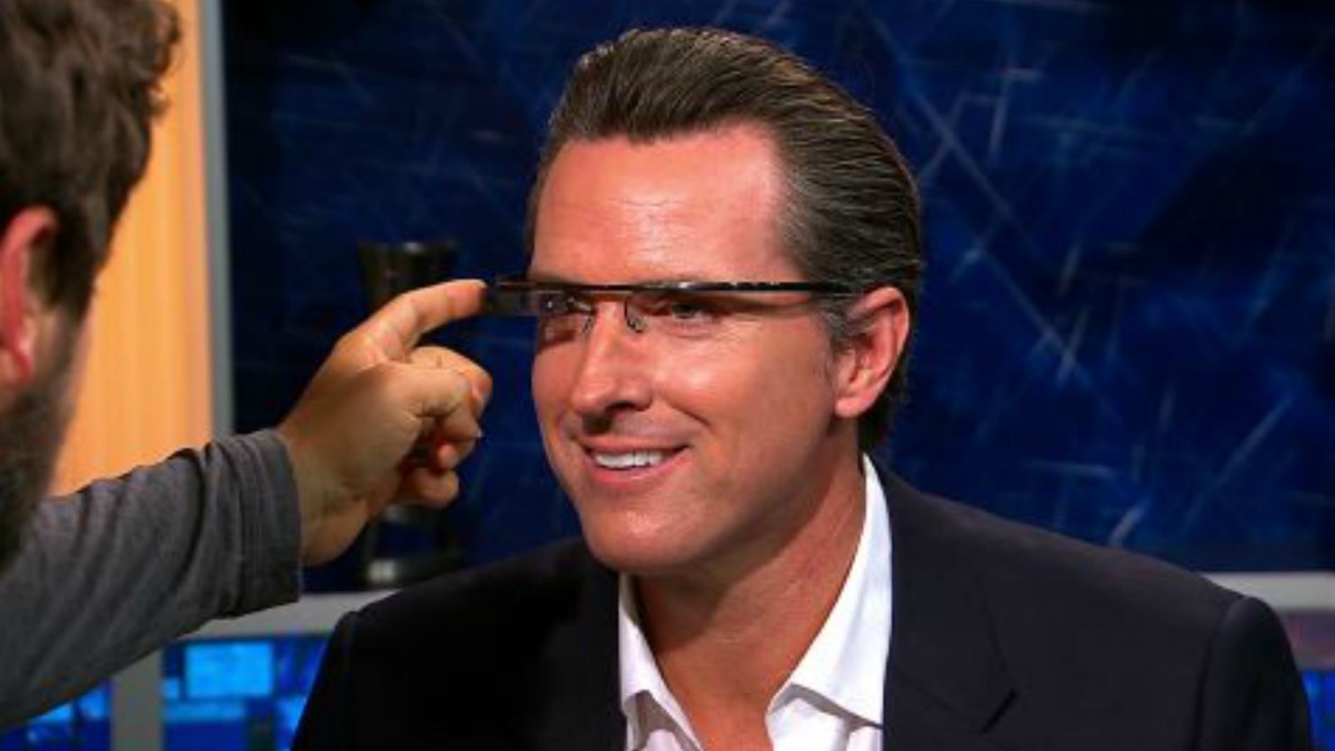 Gavin Newsom tries Google's augmented reality glasses on Current TV.