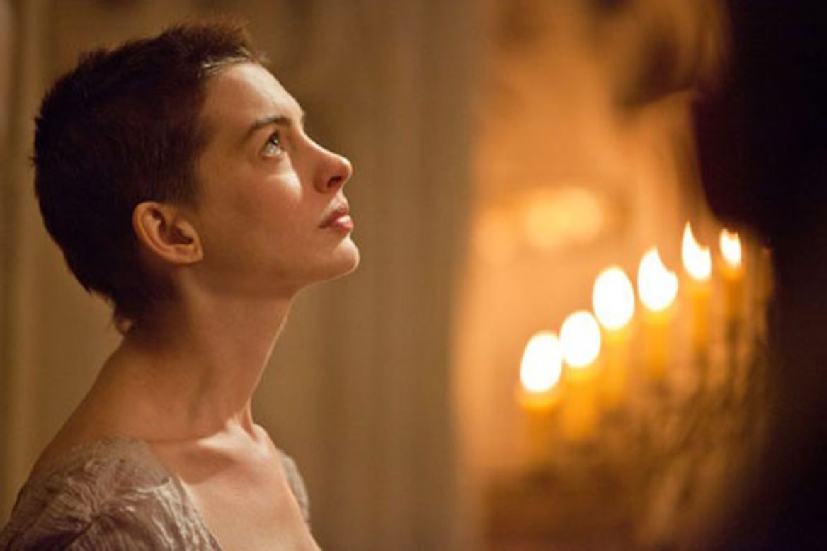 Anne Hathaway didn't just have to shed weight to portray the tragic Fantine in "Les Miserables." <a href="http://marquee.blogs.cnn.com/2012/12/03/anne-hathaway-on-getting-used-to-her-short-do/" target="_blank">The actress said </a>it took her 30 minutes to muster the courage to look in a mirror after her haircut.