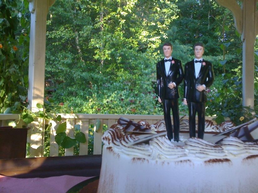 After the ceremony, they had dinner and cake complete with a customized wedding topper. The following month, Mike and Kevin held a wedding reception in their home city of San Antonio for friends and family.