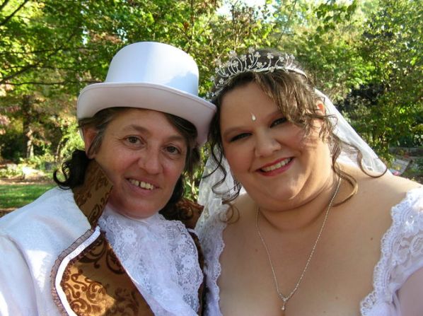 The son of iReporter Angela Cloninger (right) walked her down the aisle to meet her partner, Barbara, in a wedding ceremony almost three years ago in Asheboro, North Carolina. A few days later, they legally married on courthouse grounds in Washington, D.C. North Carolina voters recently amended the state constitution to make same-sex marriage illegal.