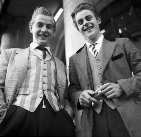 In 1952 "Teddy Boys" were just starting to appear -- these guys were snapped in London in 1955.