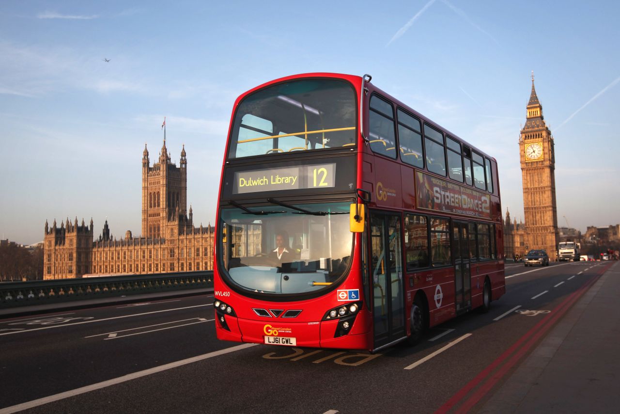The trams have gone but the distinctive red double-decker buses still grace the streets of London in 2012.