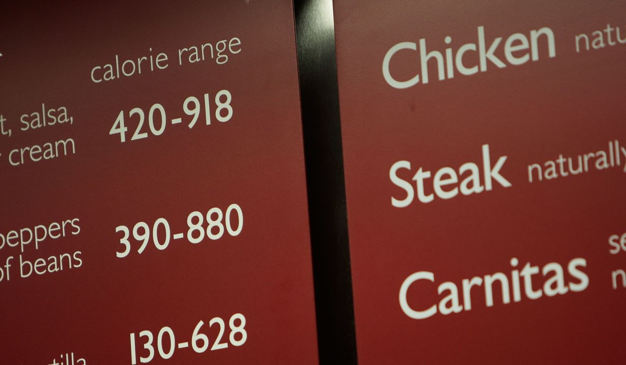 In October 2007, Bloomberg introduced an initiative for chain restaurants to display calorie information on menus and menu boards. McDonald's, Burger King and Starbucks previously listed these counts on their websites or posters, but Bloomberg wanted the information to be in plain sight. Counts began appearing on menus, such as this one from Chipotle, in 2008.