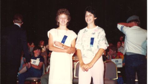 Karla Miller and Kat Kinsman at the National Spelling Bee in 1986.