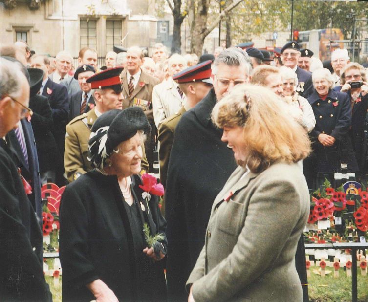 Christine E. Denicola, an attorney from Lincoln, Nebraska, has an unexpected encounter with the Queen Mother at an event to honor military veterans on November 08, 1997. "While the meeting was unplanned, I was thrilled to meet the Queen Mother because I knew about how brave she'd been during World War Two, how supportive she'd been of her husband during the time he was king  -- and this was prior to the movie, 'The King's Speech,' -- and how she'd not expected to be the queen consort. "