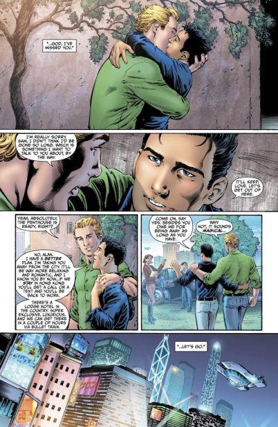 In "Earth Two" No. 2, released in 2012, Alan Scott, the first Green Lantern, was reintroduced as a gay man. The hoopla around the revelation was criticized by some as<a href="http://geekout.blogs.cnn.com/2012/06/12/is-a-comic-book-characters-sexual-orientation-really-news"> "exploitation."</a>