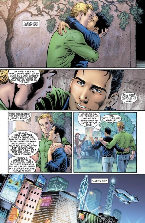 In "Earth Two" No. 2, released in 2012, Alan Scott, the first Green Lantern, was reintroduced as a gay man. The hoopla around the revelation was criticized by some as<a href="http://geekout.blogs.cnn.com/2012/06/12/is-a-comic-book-characters-sexual-orientation-really-news"> "exploitation."</a>
