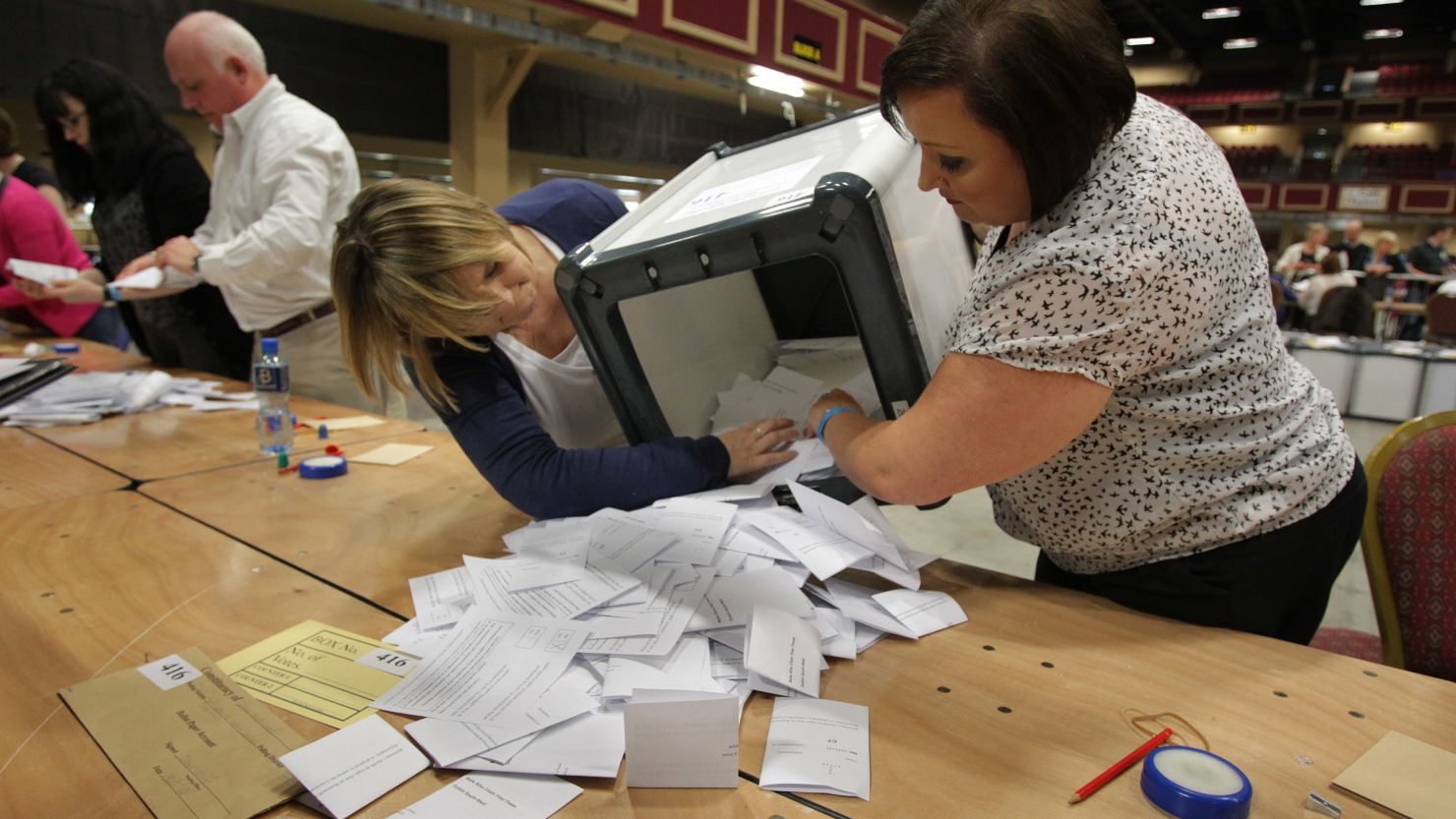 Workers begin counting votes in the fiscal treaty referendum in Dublin, Ireland, on Friday.