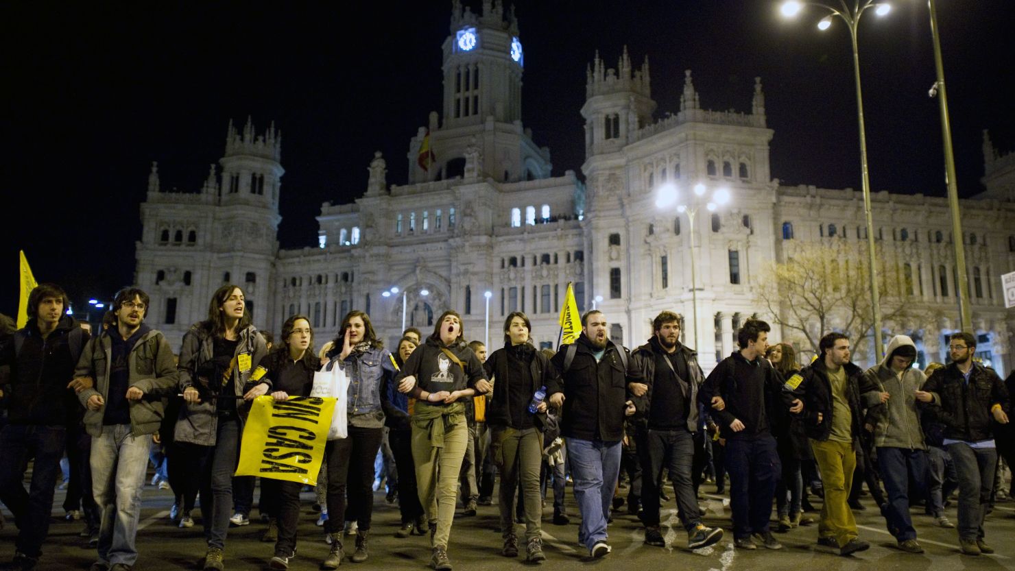 Young Spainish people protest during a national strike in Madrid on March 29, 2012. 