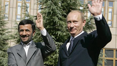 File photo of Iranian President Mahmoud Ahmadinejad, left, and Russian President Vladimir Putin meeting in 2007.  
