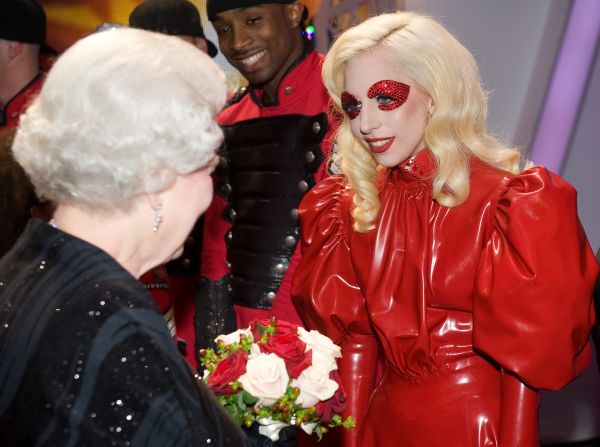 Queen Elizabeth II meets American singer Lady Gaga following the Royal Variety Performance in Blackpool, England on December 7, 2009. Returning to the British seaside town for the first time since 1955, the Royal Variety Performance is an annual event which showcases popular music and entertainment. 