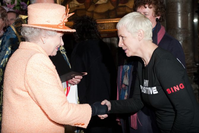 Scottish singer Annie Lennox meets the queen following the annual Commonwealth Day Observance Service at Westminster Abbey on March 14, 2011. The theme of the event was 'Women as Agents of Change.' Lennox is well known for her HIV/AIDS activism.