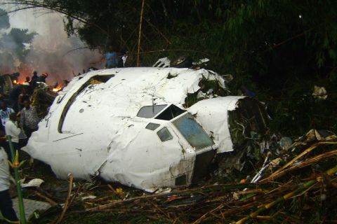 A Hewa Bora Airways plane crashed on July 8, 2011, while trying to land in bad weather at the airport in Kisangani, Democratic Republic of Congo. At least 74 of the 118 people on board were killed.