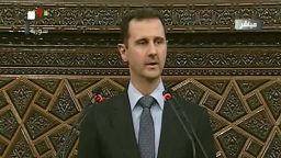 Syrian President Bashar al-Assad addresses parliament in Damascus on Sunday. 